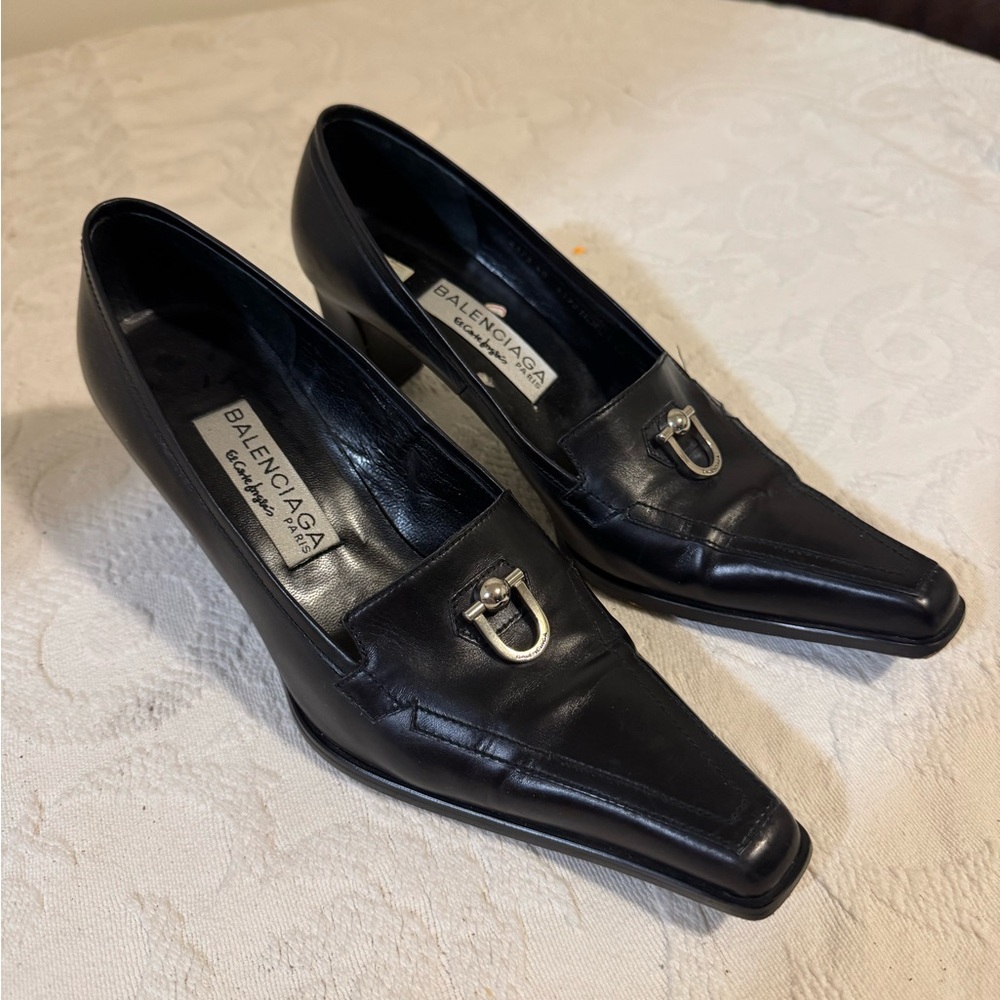 Balenciaga Black Leather‎ Pointed Toe Heels